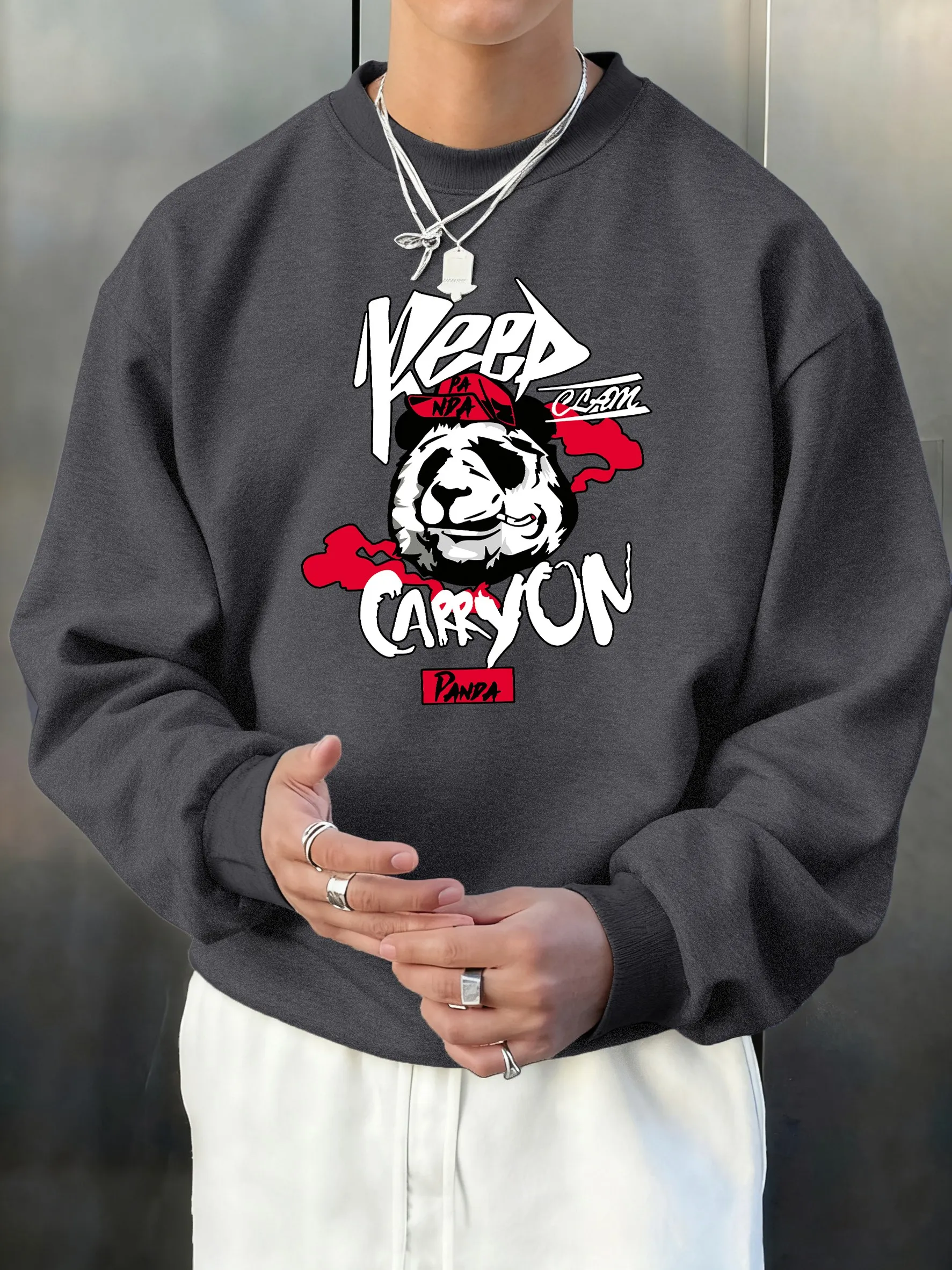 Keep Clam Carryon Panadapattern Herren Sweatshirt Warmer weicher Pullover Lässige Mode Sportbekleidung Fleece Herbst Unisex Lose Kleidung