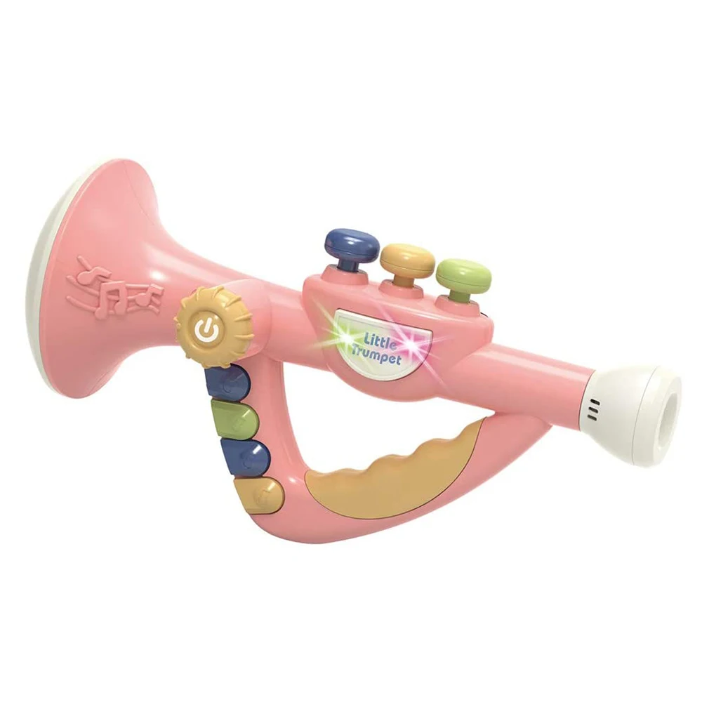 Trompeta de plástico para niños pequeños, Trompeta de juguete con música y luces, instrumento Musical educativo, B)