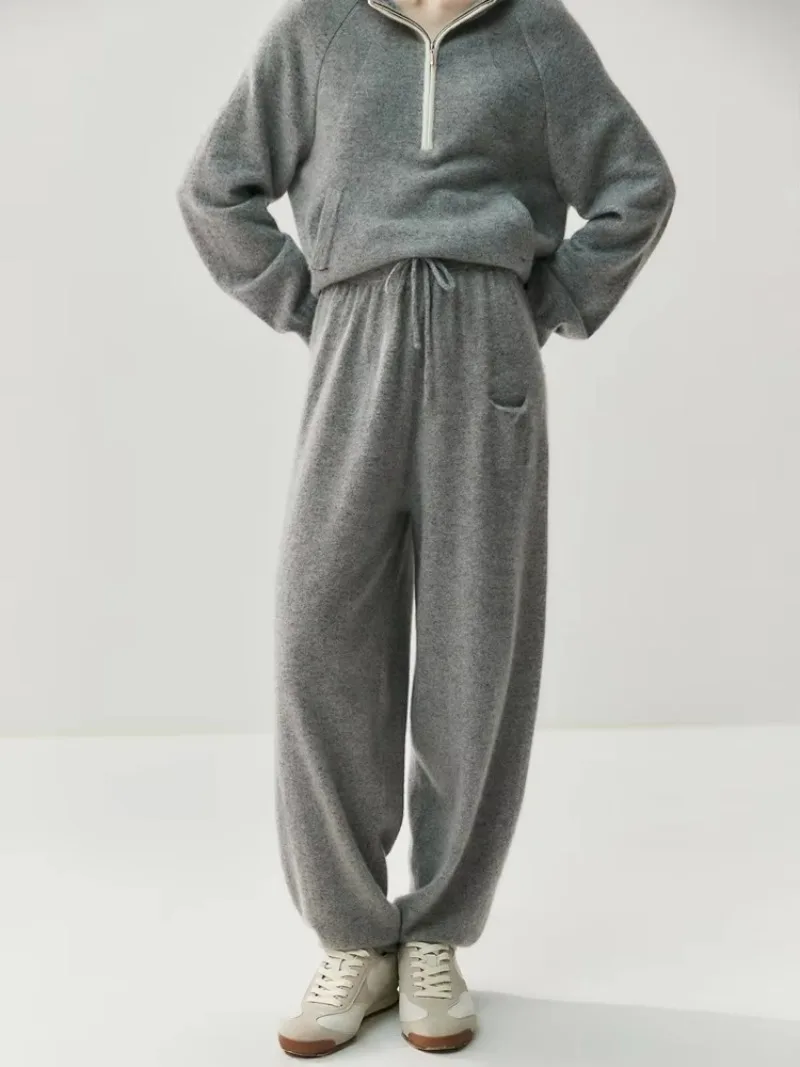 HIP HOP Style Trend Sweatpants Women's Pants 100% Cashmere Pant Autumn Winter Loose Casual Pant Trousers Warm Knit Haren Pants
