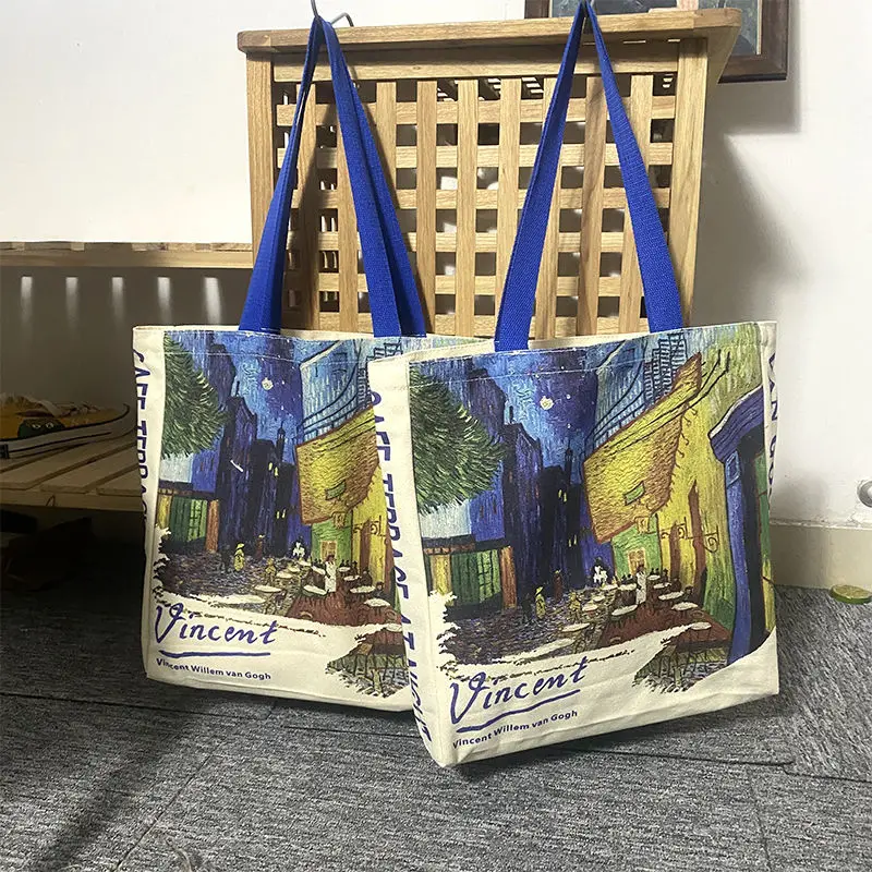 Borsa a tracolla in tela da donna Van Gogh borsa a mano Casual da donna con pittura a olio borsa da spiaggia riutilizzabile in cotone di alta qualità