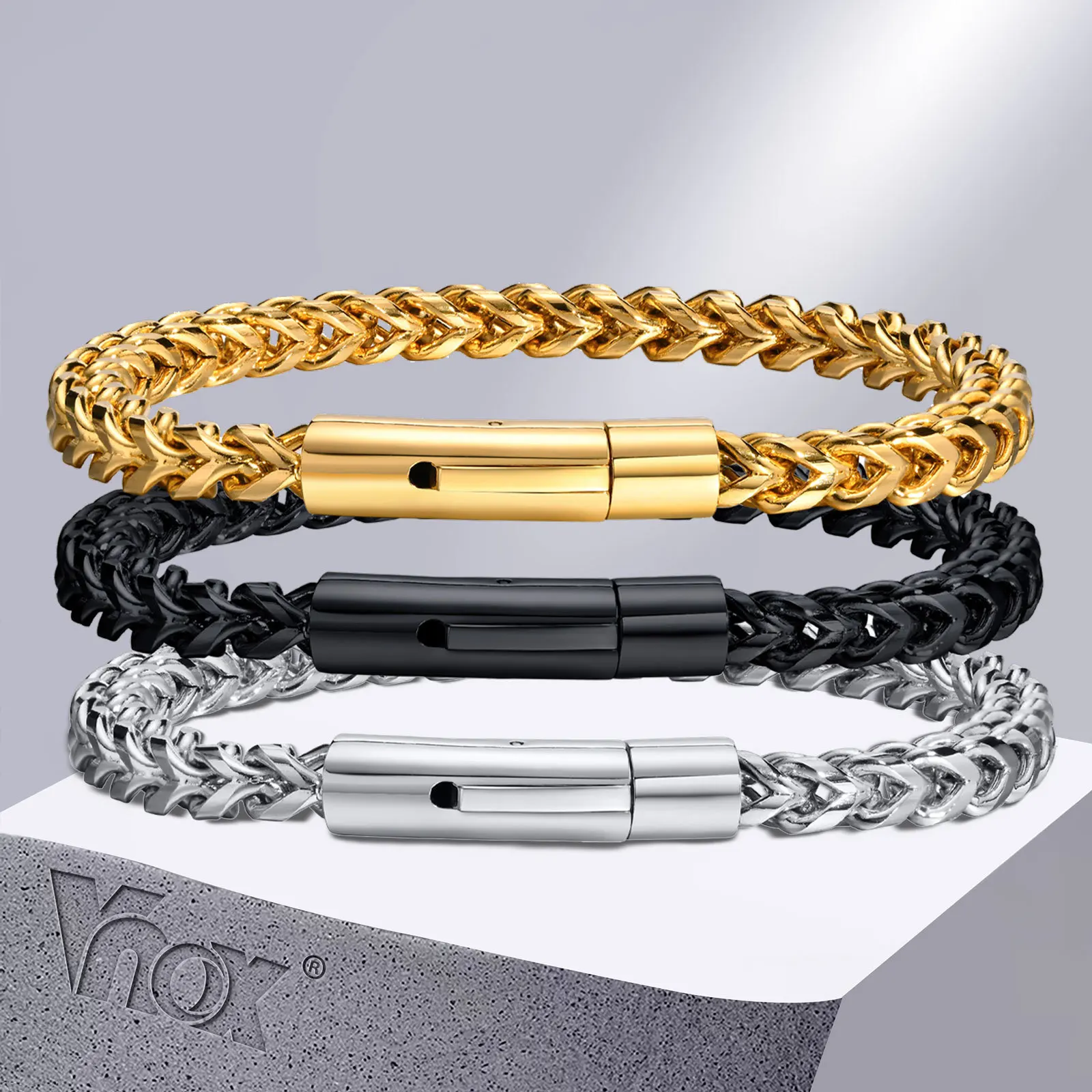 Vnox 6MM Stainless Steel Wheat Curb Link Chain Bracelets for Men Male Wristband Jewelry