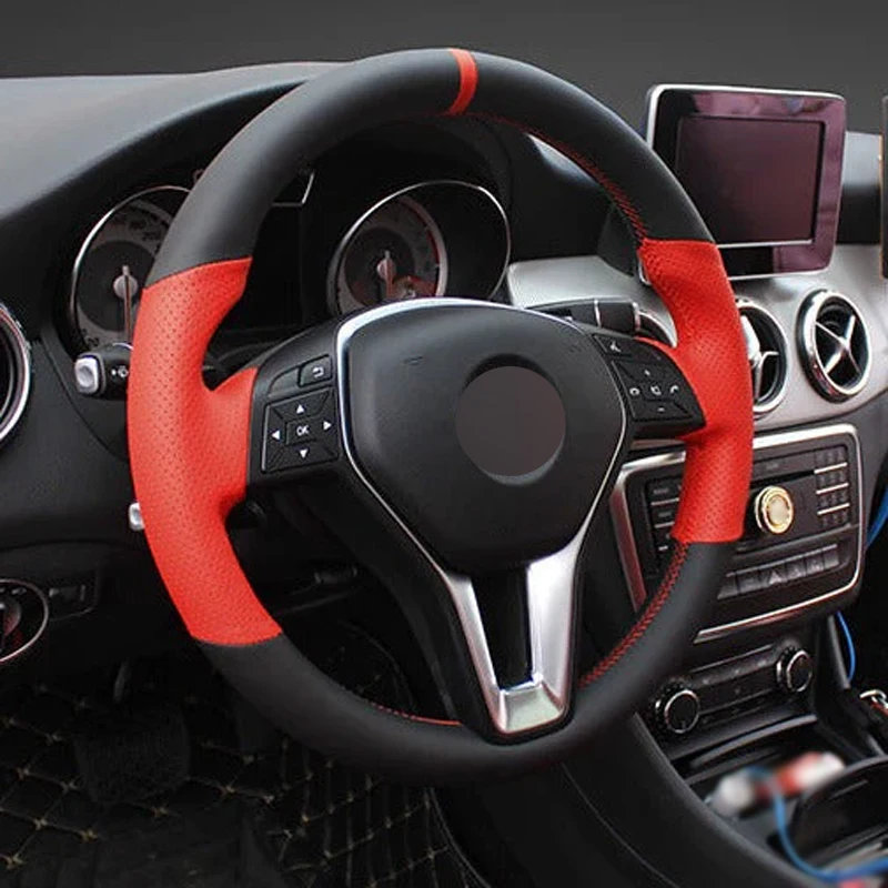 Alcantara Steering Wheel Cover Wrap Genuine Leather Red Thread Car Accessoires Specifically for Mercedes-Benz A-CLASS B-CLASS