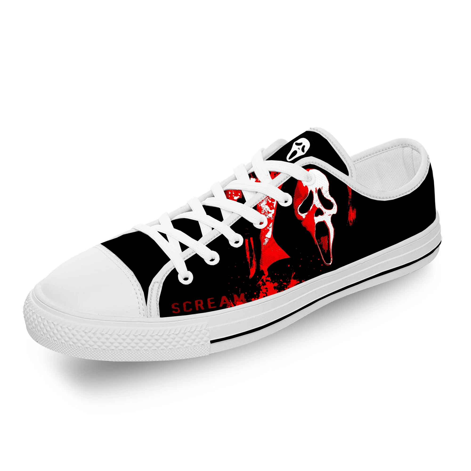 Hot Movie Scream Ghostface Horror White Cloth Fashion 3D Print Low Top Canvas Shoes Men Women Lightweight Breathable Sneakers