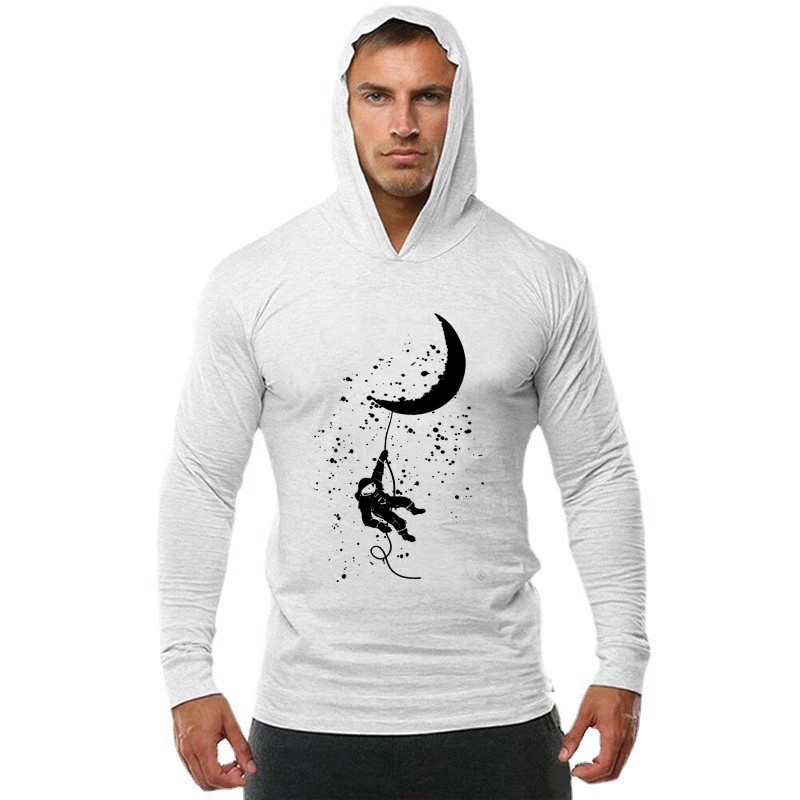 Bieganie sportowe T-Shirt z kapturem z długim rękawem męskie sportowe sportowe bawełniane oddychające bluzy z kapturem na siłownię Slim Fit bluzy