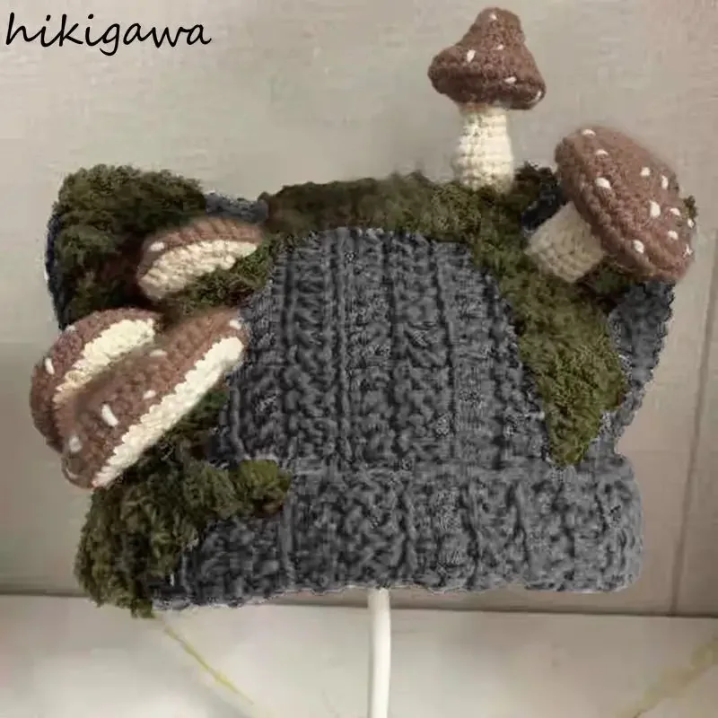 Autumn Winter Cute Cap Fashion Women Men Warm Outdoor Unisex Knit Hat Chic Mushroom Ear Y2K Personality Hats Bonnets for Women