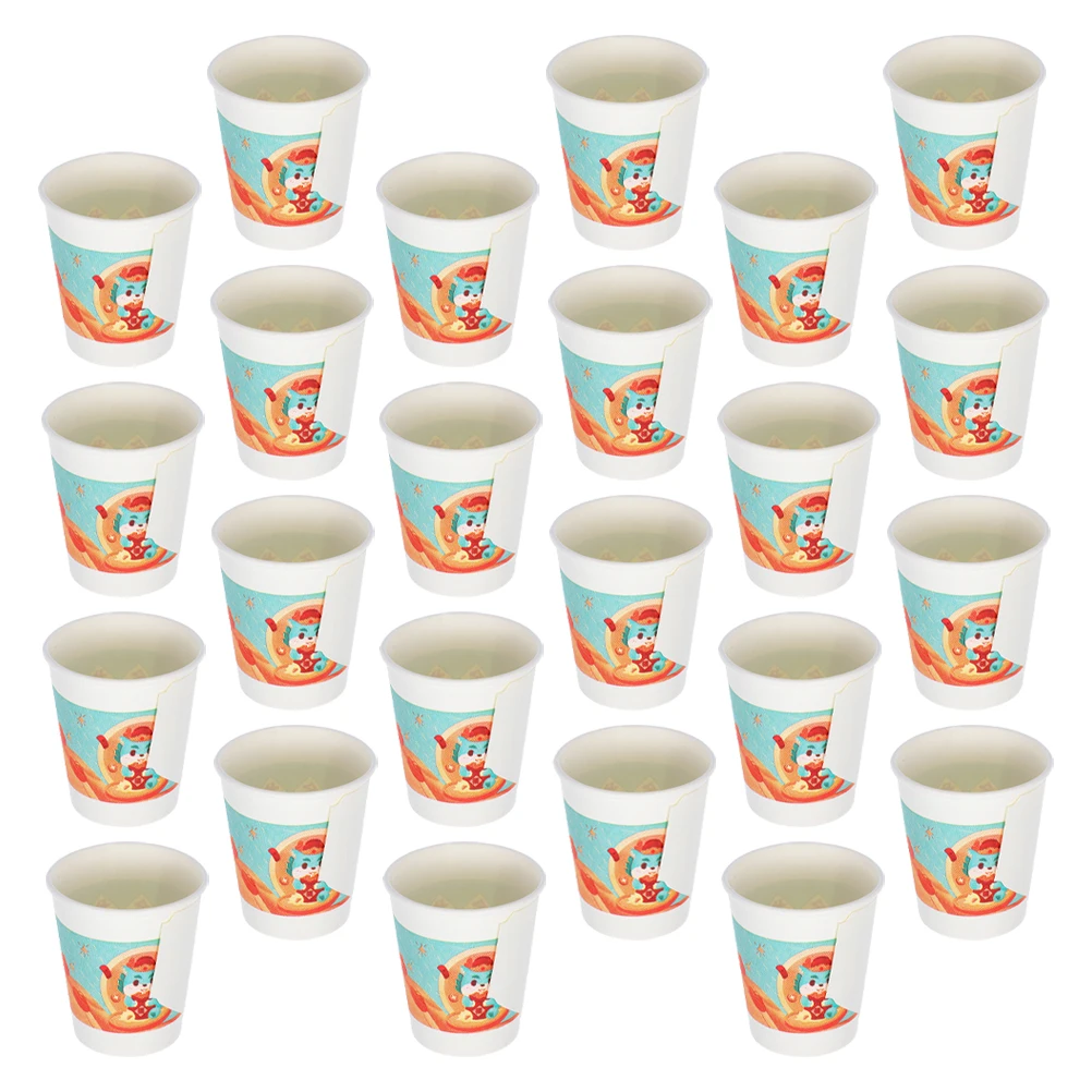 

100pcs Handled Paper Cups 2025 Year Of The Dragon Design Heat Resistant Disposable Cups For Chinese New Year Wedding Party