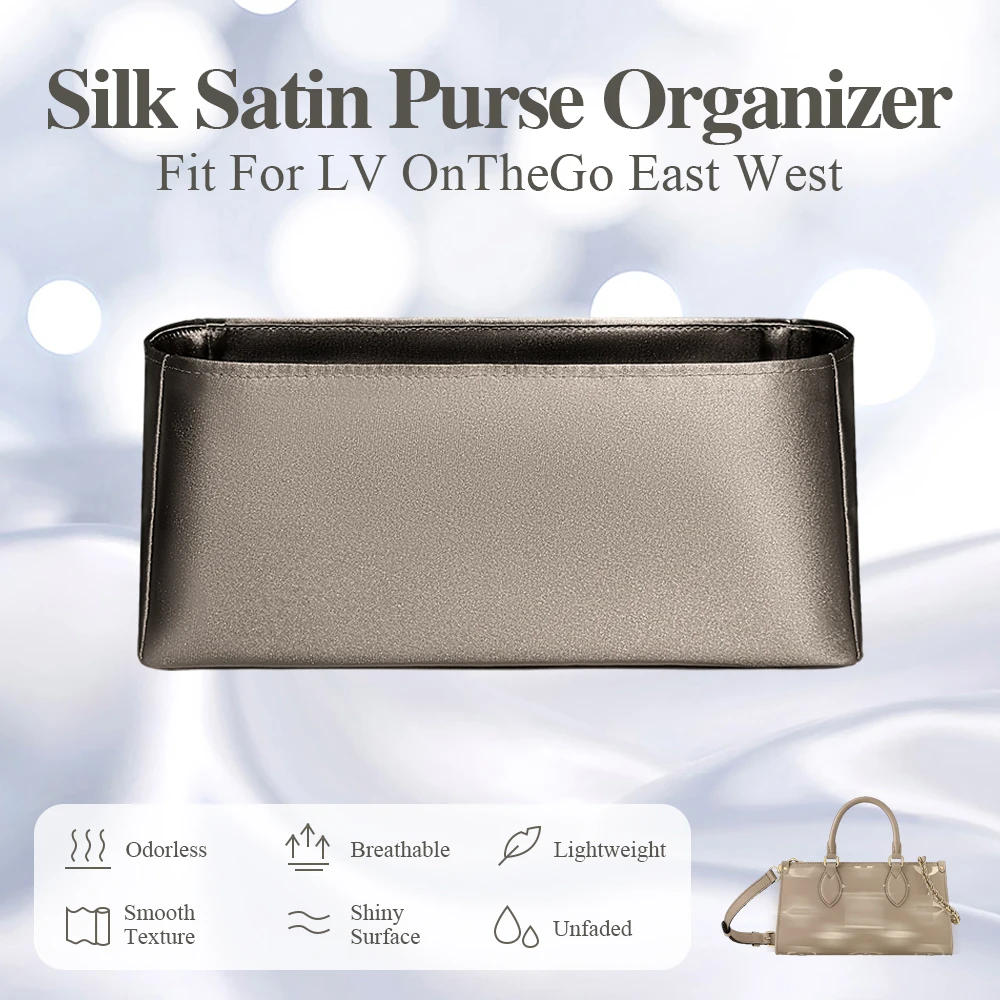 Silk Satin Purse Organizer Insert Fit for LV OnTheGo East West Handbag Smooth Inner Liner Makeup Inside Bag Storage Insert