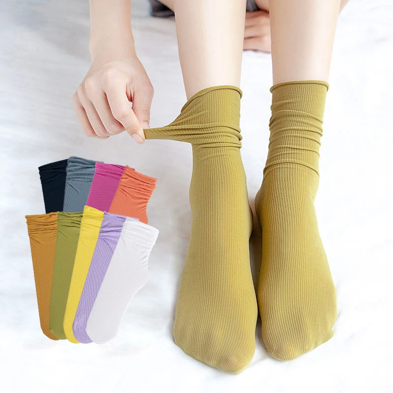 Socks Pilling No Colorful Loose 5Pairs/set Women Knitting Rib Thin Spring Summer Female Socks High Tube Streetwear Soft Sock