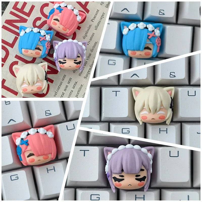 

Rem Ram Keycap Anime Re: Zero Life in A Different World 3D Resin Keyboard Cap Custom Key Caps for Mechanical Keyboard Gamer Gift