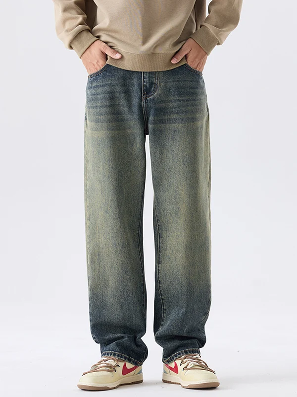 

Высококачественные винтажные джинсы с вышивкой, мужские повседневные прямые брюки свободного кроя, длинные брюки, модный американский бренд, осенне-весенняя одежда