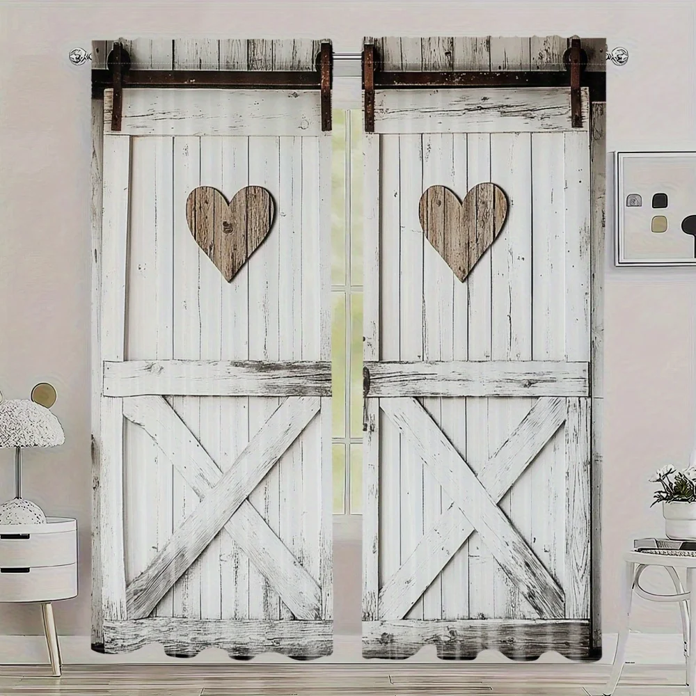 2pcs Classic Rustic Farmhouse Barn Door Print Blackout Curtains, Polyester Rod Pocket Drapes for Bedroom, Study & Dining Room, M
