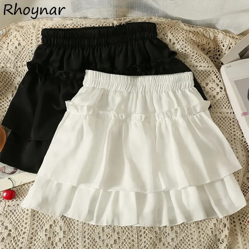 

Mini Skirts Women Tierred Sexy Summer Casual Simple Ruffles Elegant Streetwear Holiday Aesthetic All-match Preppy Style Girlish