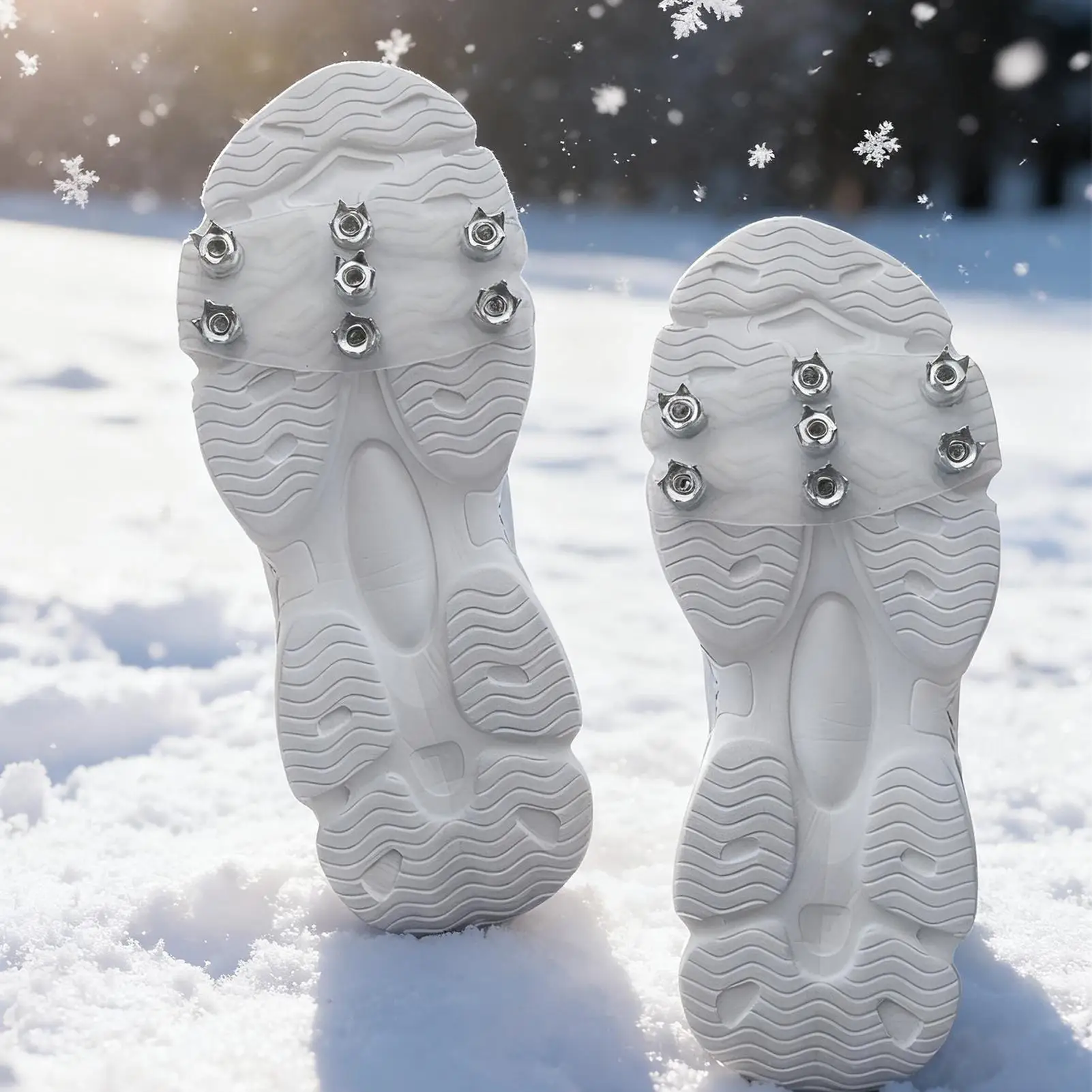 Ice Cleats 7-Tooth Traction Translucent Crampons Flexible Snow Spikes Shoe Covers for Hiking Walking Climbing Fishing Outdoor