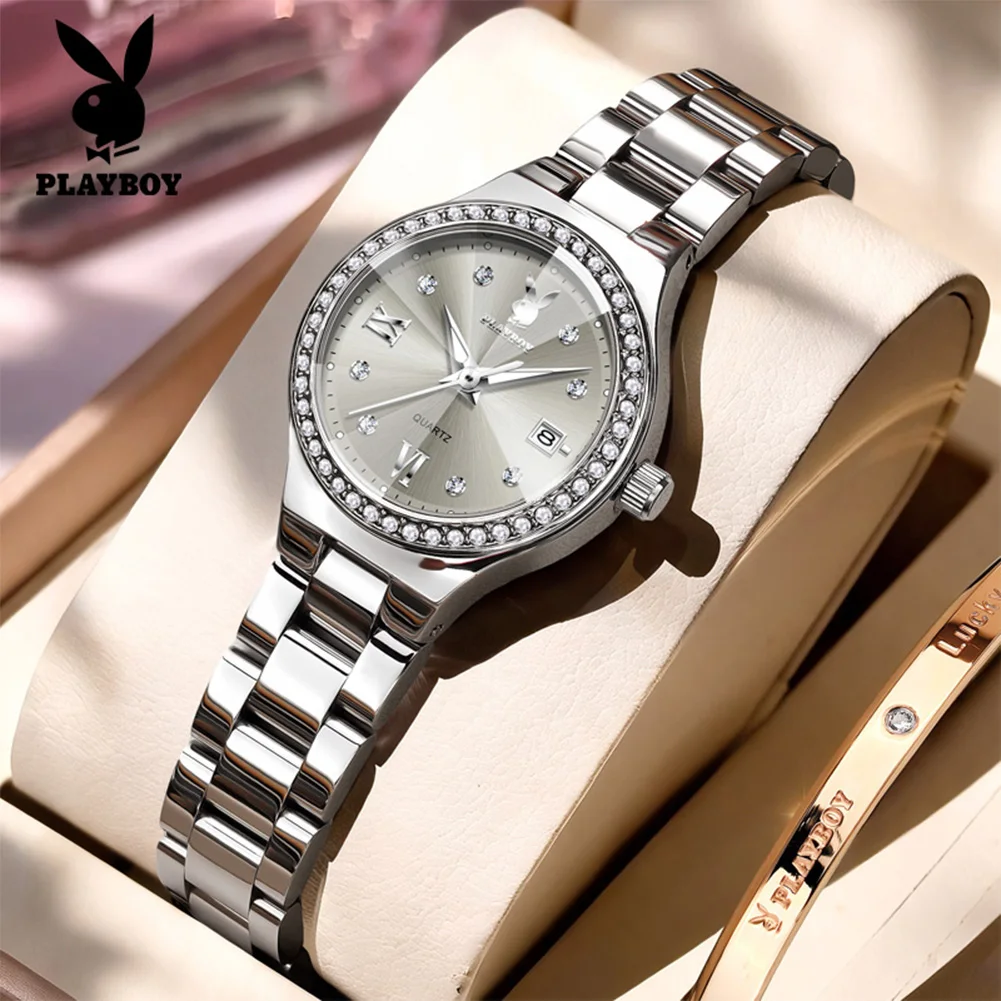 PLAYBOY 3129 Elegance Brand Quartz Movement Watch For Women Casual Style Stainless Steel Bracelet 30m Waterproof Watch
