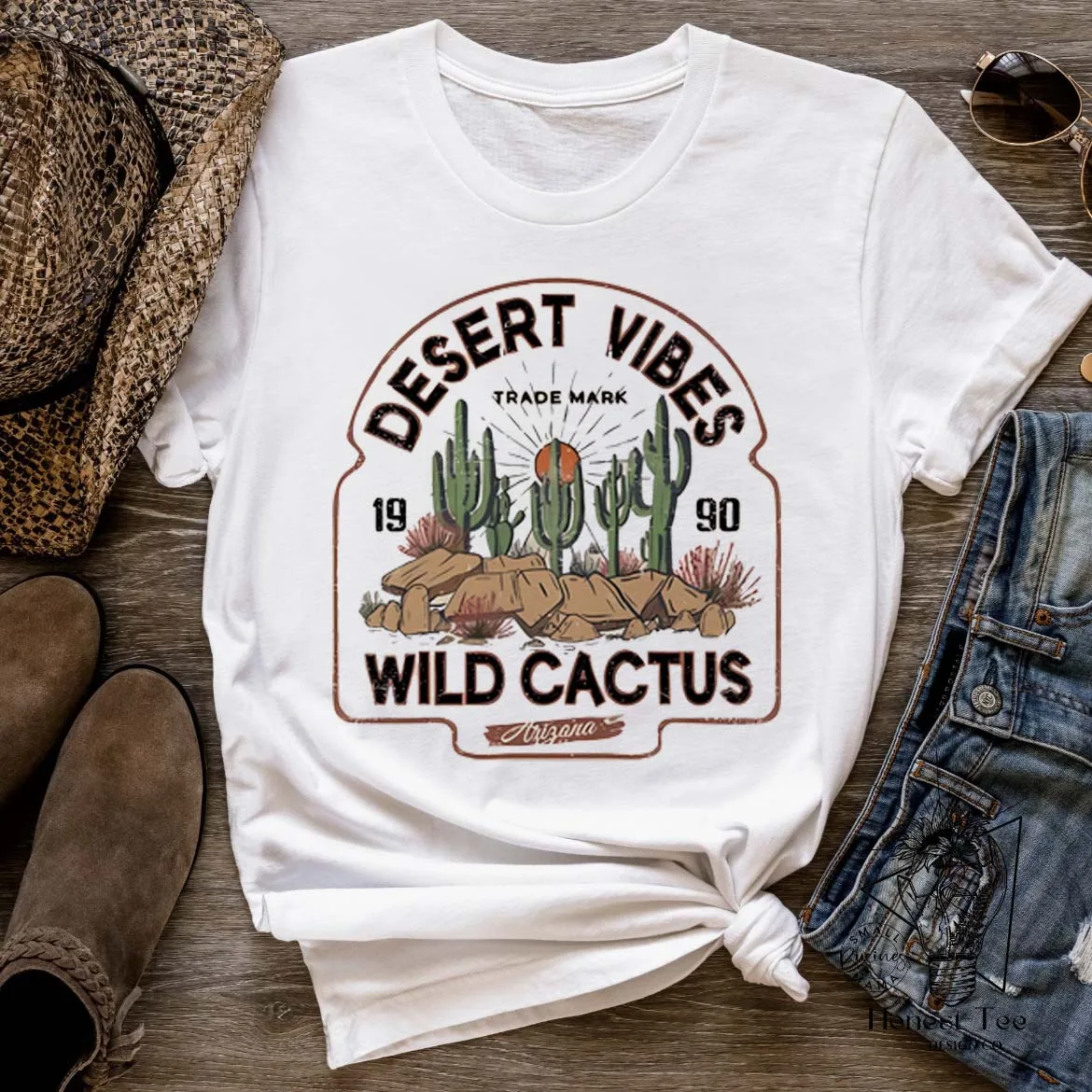 Arizona Cowboy Desert Cactus Graphic T Shirts Western Cowgirl Women's T-Shirt Ladies Loose Short Sleeve Vintage Shirt Top Women