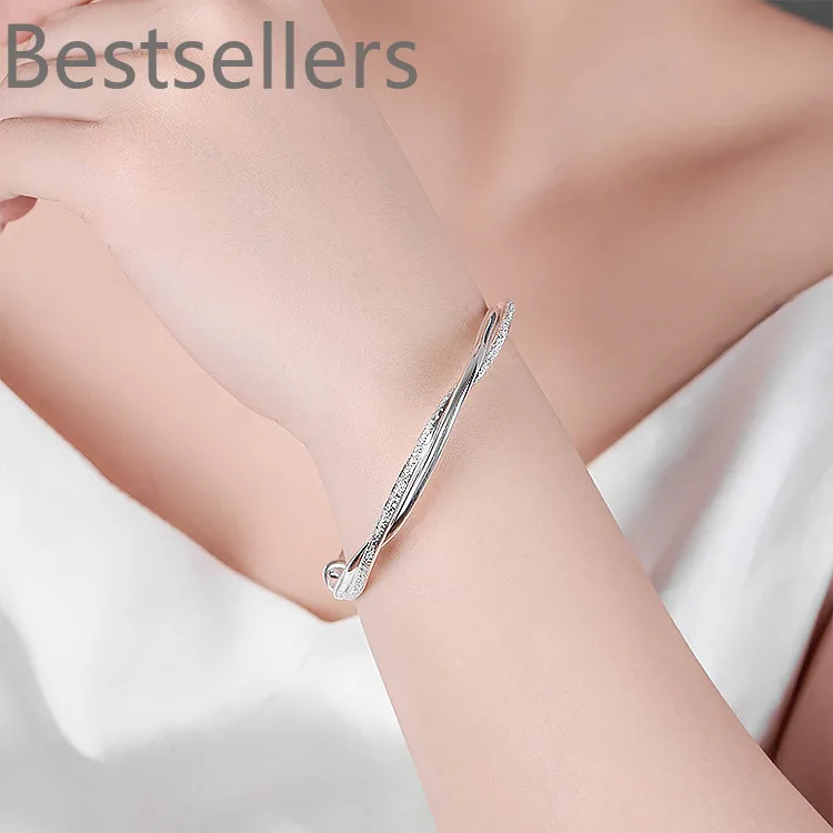 

925 sterling silver original pretty weave bracelets Bangles for women fashion party wedding engagement jewelry Adjustable size