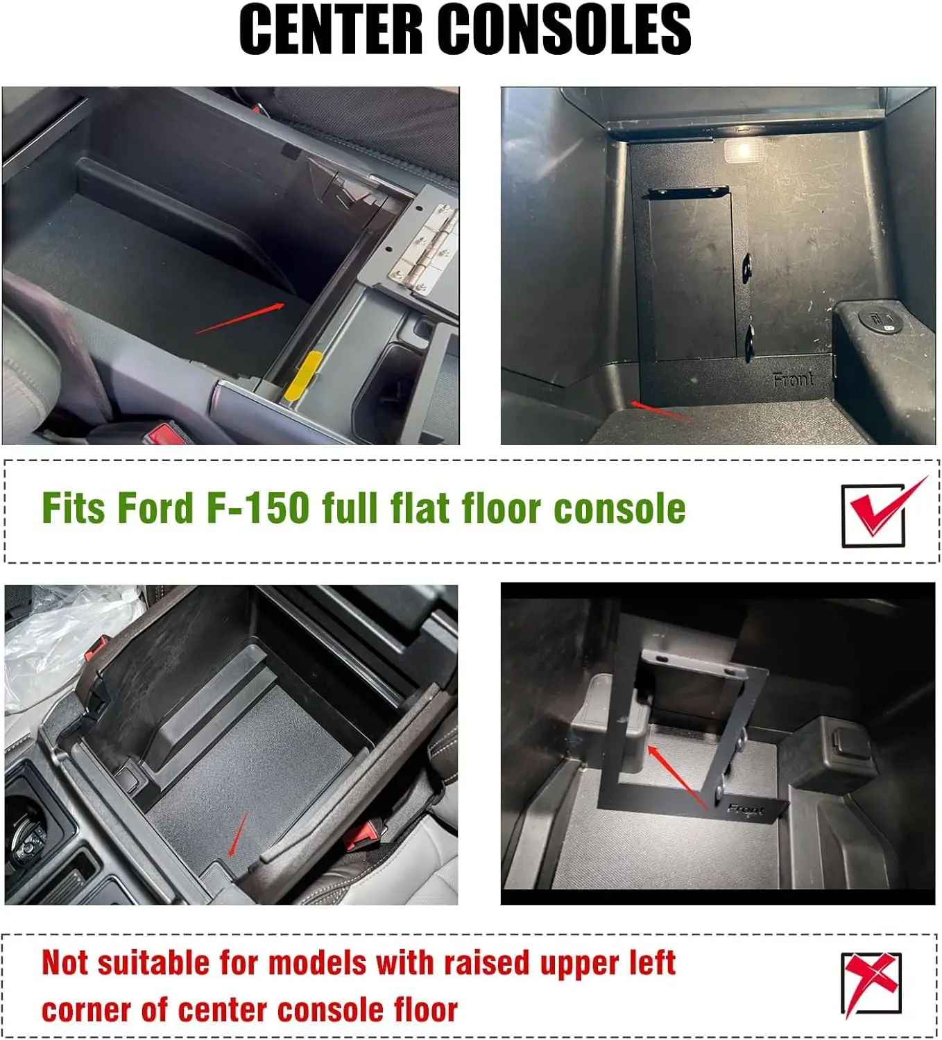 Center Console Safe Gun Safe Box with Springs Hinge Compatible with 2021-2024 Ford F150, 2022-2023 F150 Lightning