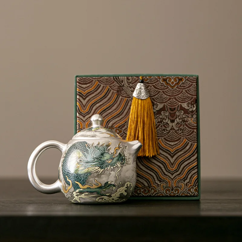 

Silver Teapot 999 ******lver Qinglong Teapot Chinese Kung Fu Tea Set Tea Pot Household Filter Single Pot High-end Gift Box