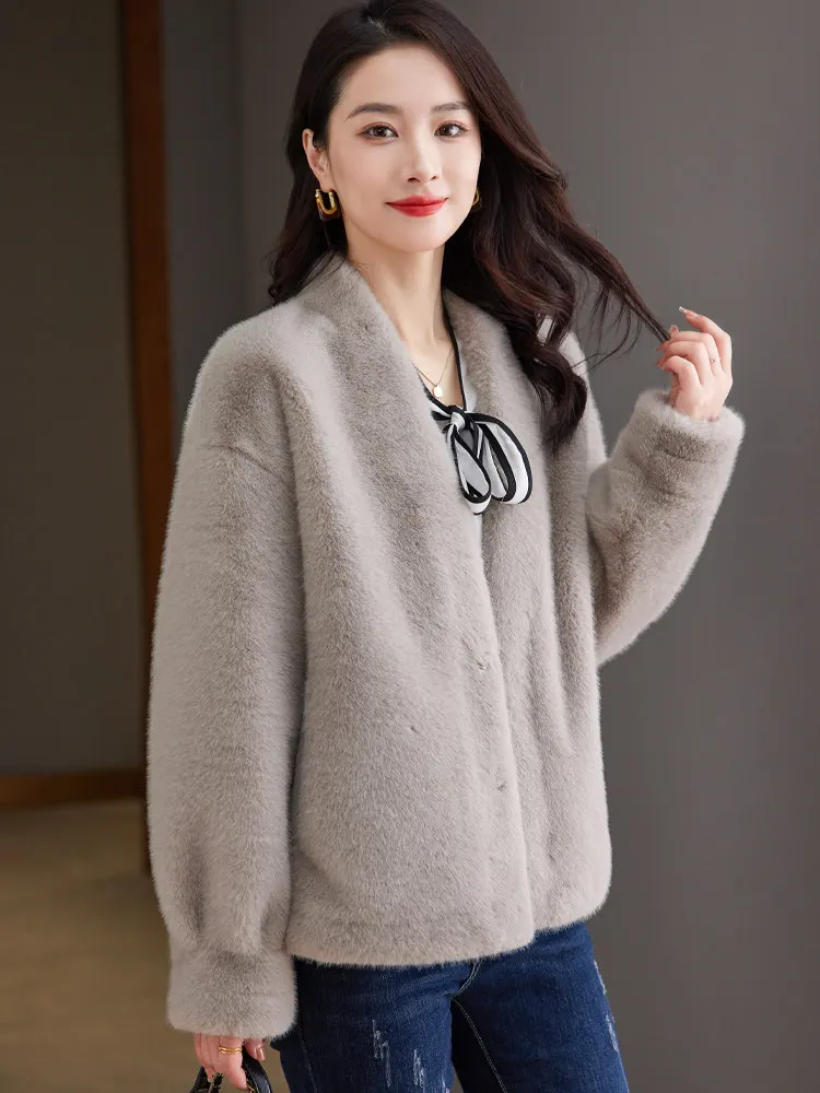 Eco-friendly fur, fur and fur integrated winter new furry explosion short mink jacket high-end sense