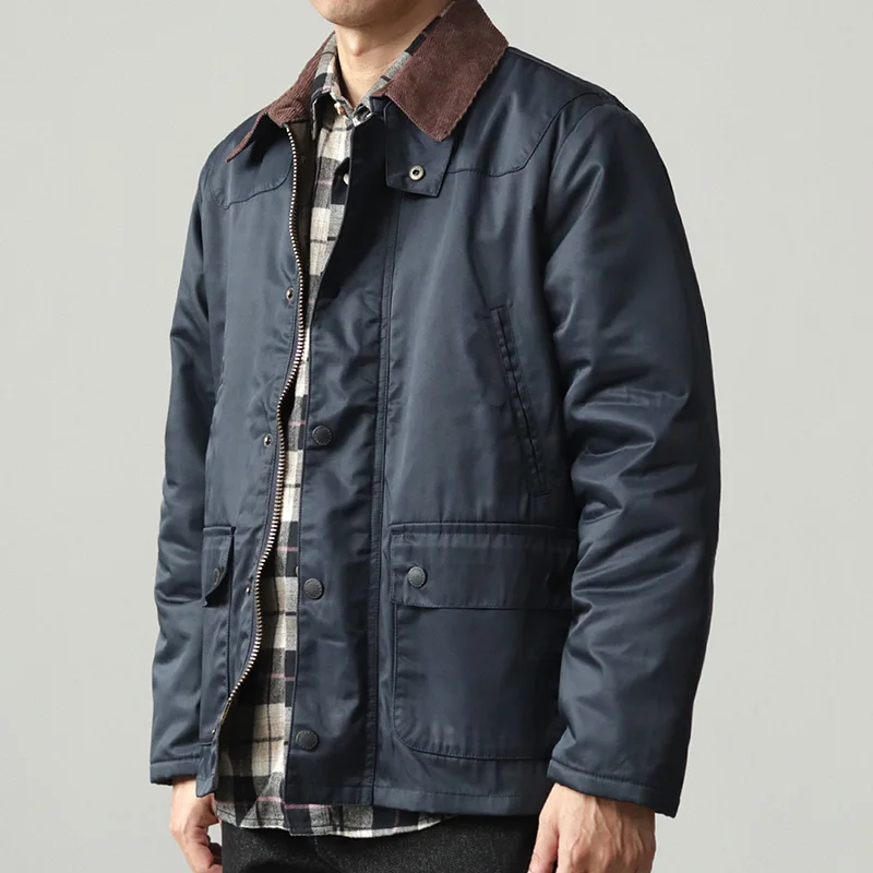 Corduroy collar oil wax jacket American vintage clip cotton padded cargo coat for men autumn and winter