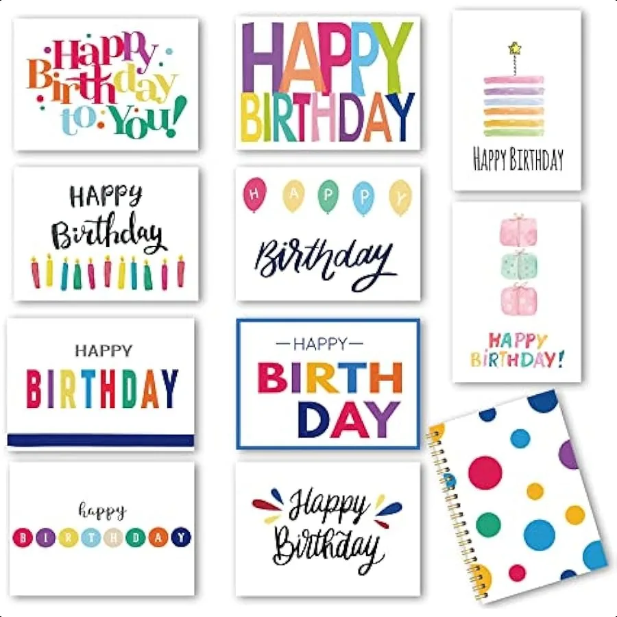 

100 Birthday Cards Happy Birthday Cards Bulk with Short Message Inside 5x7 Inch Thick Card Stock Assorted Birthday Cards with E