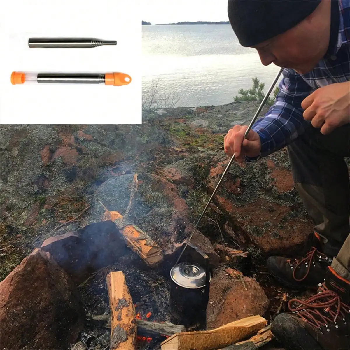 1pcs Scalable stainless steel torch outdoor camping fire tool with random color