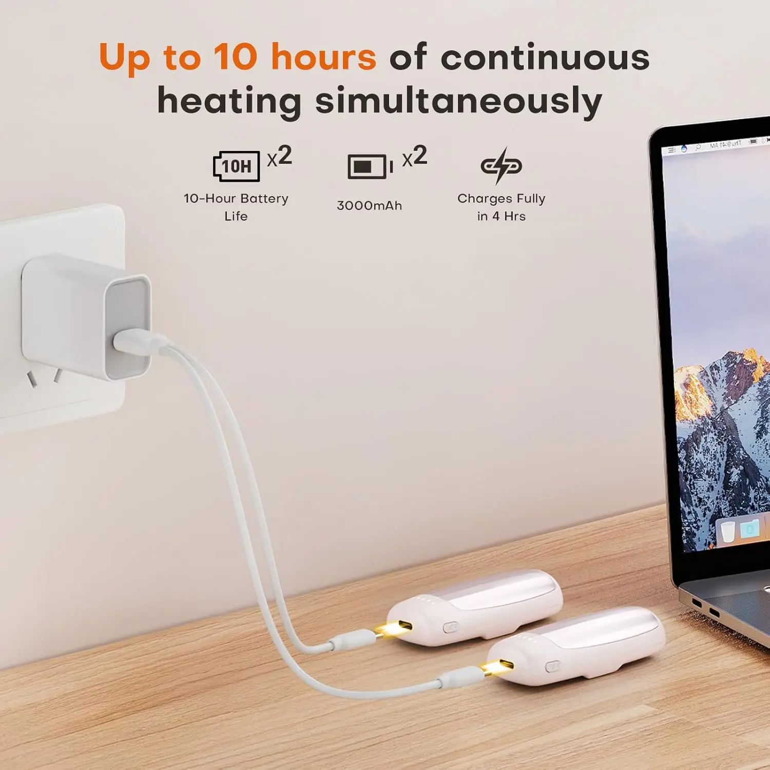 Aquecedores de mãos recarregáveis, pacote com 2, 5 níveis de calor, até 131 ° F, aquecimento rápido, reutilizável para uso externo