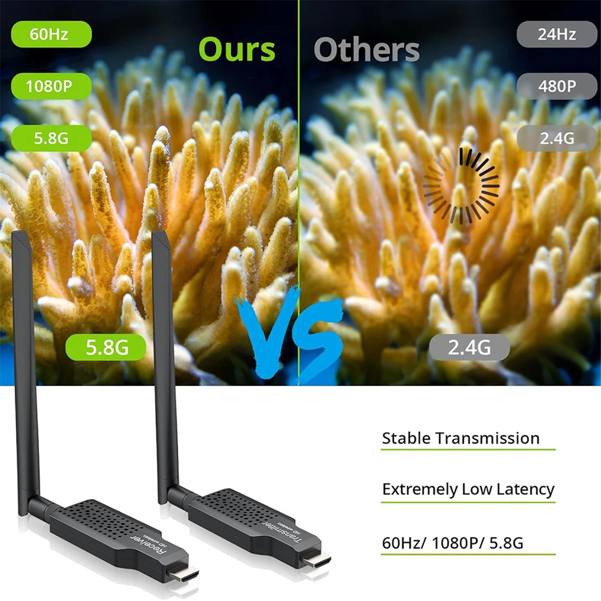 1080P - جهاز إرسال واستقبال فيديو لاسلكي متوافق مع موسع واي فاي لاسلكي بطول 50 مترًا للكاميرا والكمبيوتر المحمول والتلفزيون