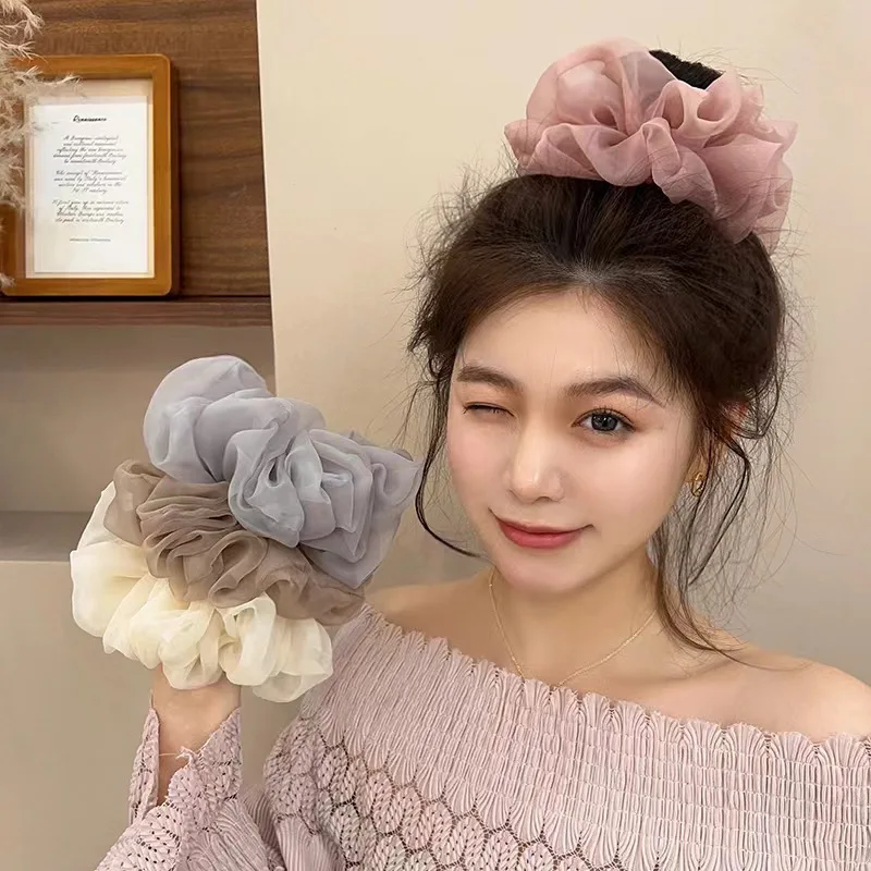 Oversized Satin Scrunchies Hair Ties Women Luxury Vintage Large Elastic Hair Band Mesh Scrunchy Lady Hair Accessories for Girls