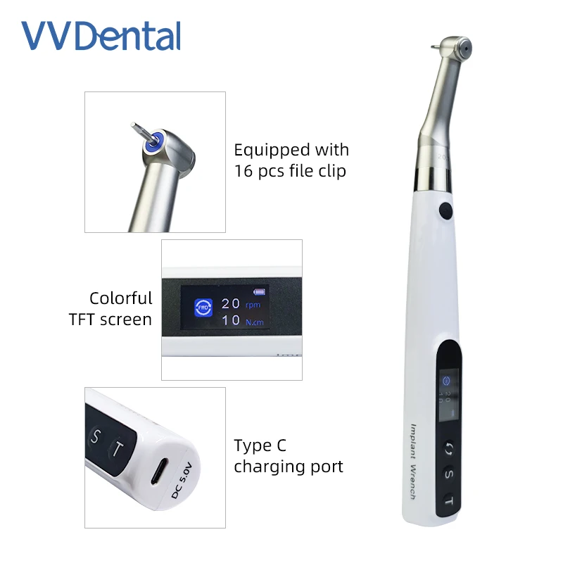 Dental Wireless Implant Torque Wrench Handpiece Dental Implant Surgery Tool Rechargeable TFT Display With 16pcs File Clip Dentis