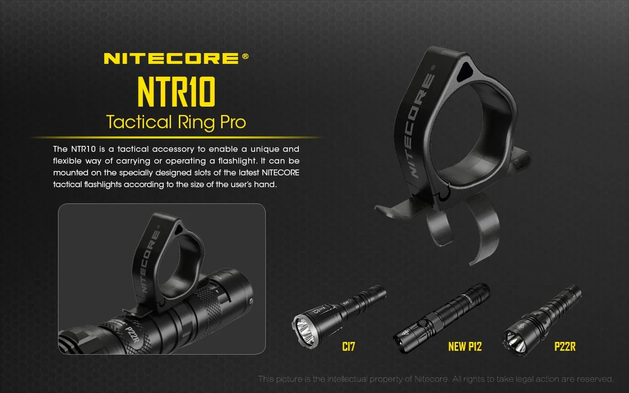 NITECORE NTR10 Clip-On Tactical Ring 100% Original Accessories for Tactical Flashlights newP12 P10v2 MH10S MH10v2 MH25S P22R Ci7