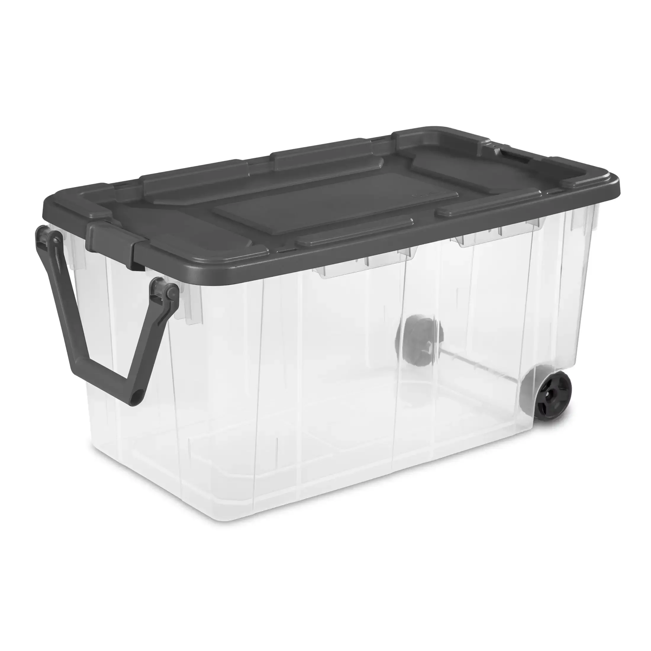 160 Qt. Wheeled Storage Box Plastic Adult, Flat Gray, Set of 2