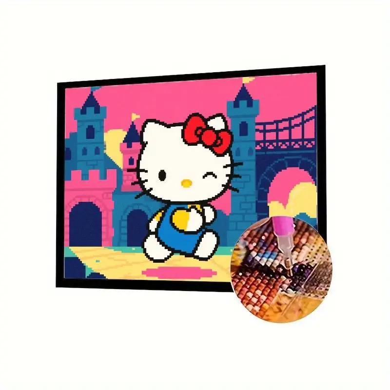 

1 шт. Hello Kitty Winking at Princess Castle 5D комплект алмазной живописи - полная дрель с круглыми стразами и бриллиантами для домашнего декора стен