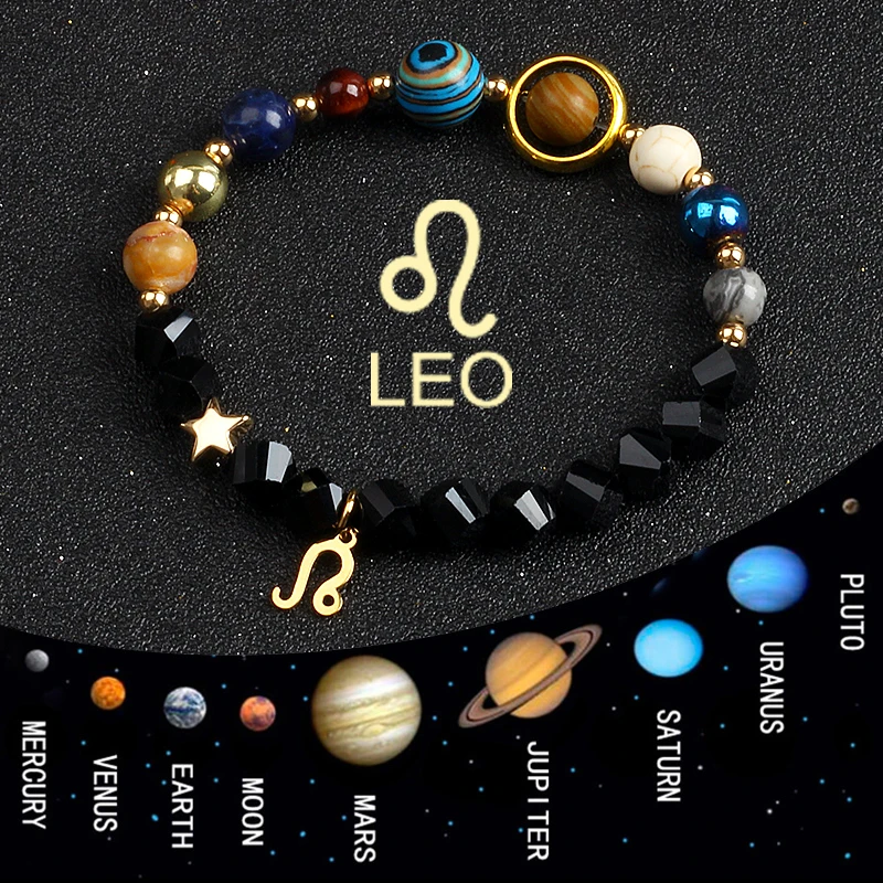 12 Constellation Galaxy Planets Bracelets for Women Women Solar System Zodiac Virgo Cancer Leo Libra Charm Bracelet Jewelry Gift