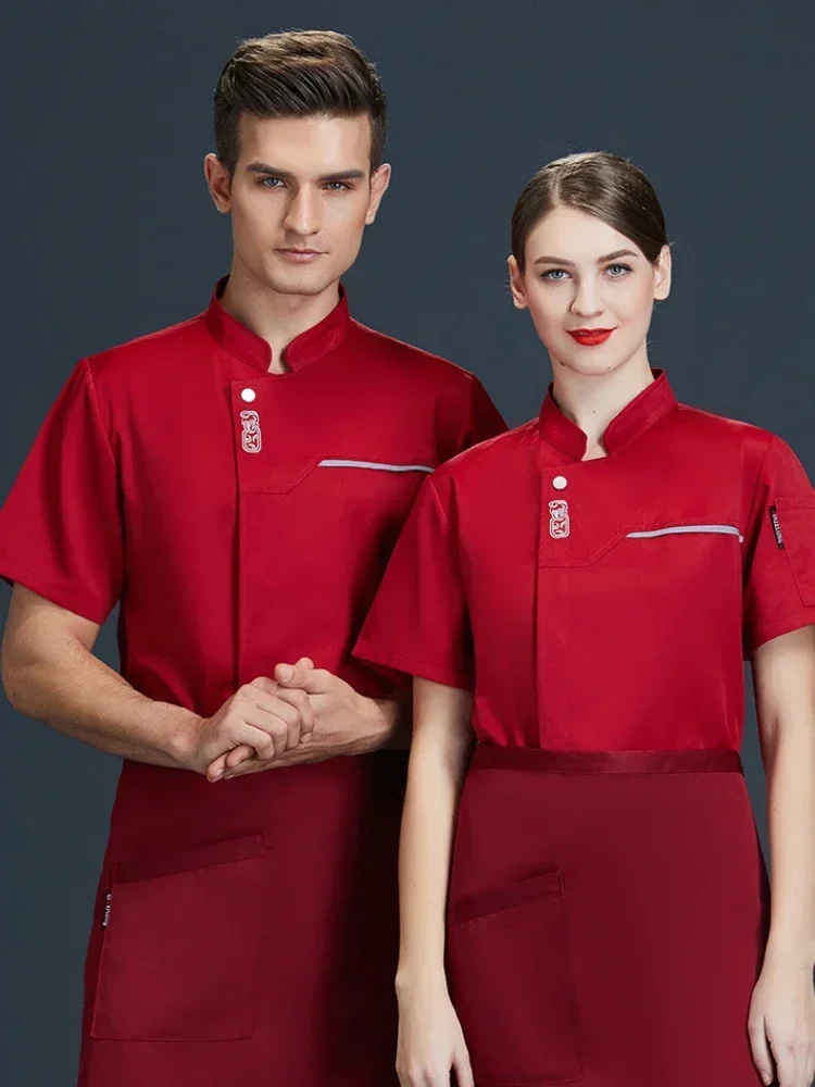 Jaqueta de chef masculina, hotel, restaurante, cozinha, casaco de chef, manga curta, uniforme de cozinha, verão, catering, gola, serviço de comida, roupa de trabalho