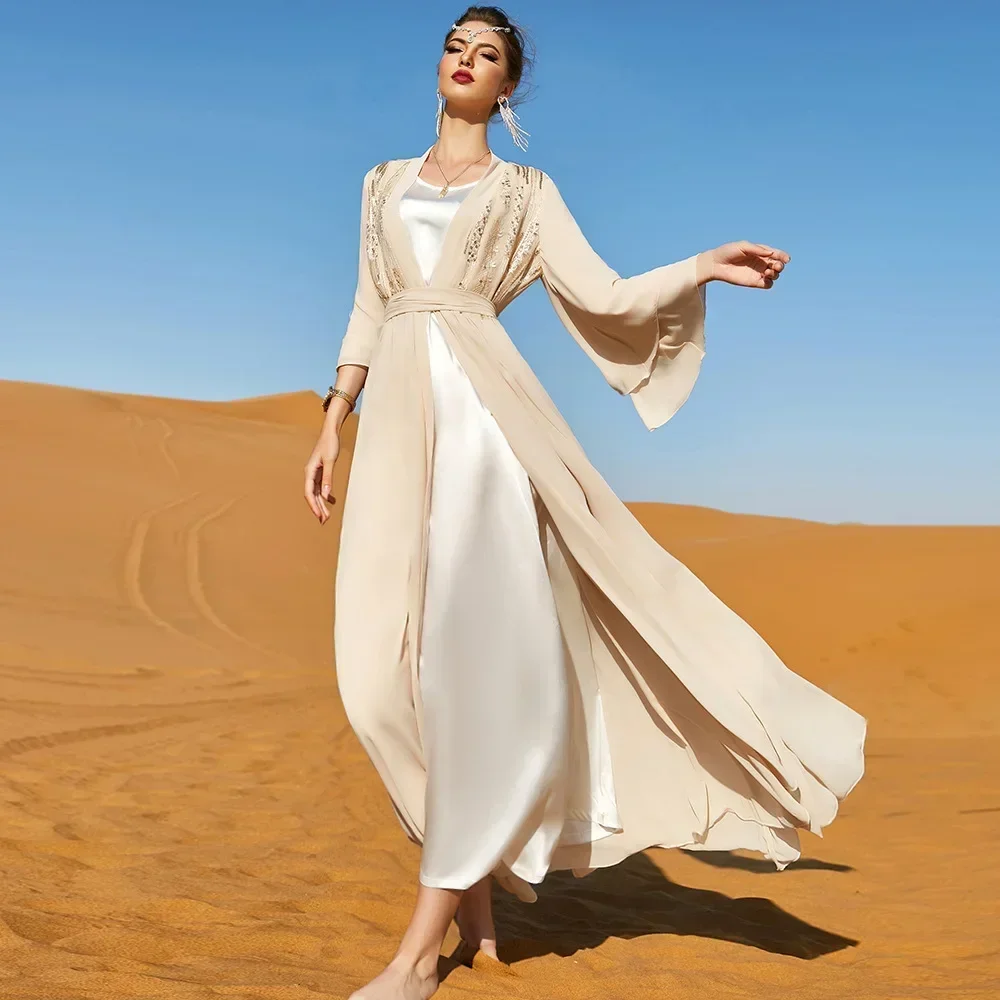 

Elegant Caftan Open Abayas for Muslim Women Ramadan Kimono Dress Turkey Dubai Cardigan Evening Morocco Jalabiya Islam Arab Robe