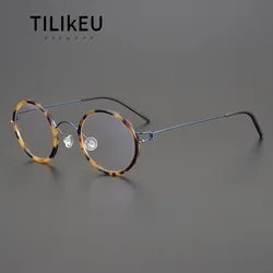 2026 Screwless Denmark Designer Titanium Glasses Frame Ultralight Retro Round Gold Wire Eyeglasses Men Women Acetate Eyeframe