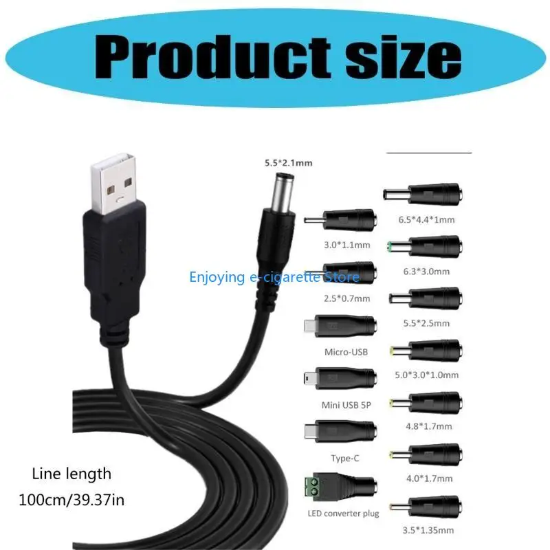 USB-Ladekabel auf 5,5 x 2,1 mm Stecker, 13 Anschlüsse, Adapter für Lautsprecher, LED-Leuchten, Y4QF – Detail 6