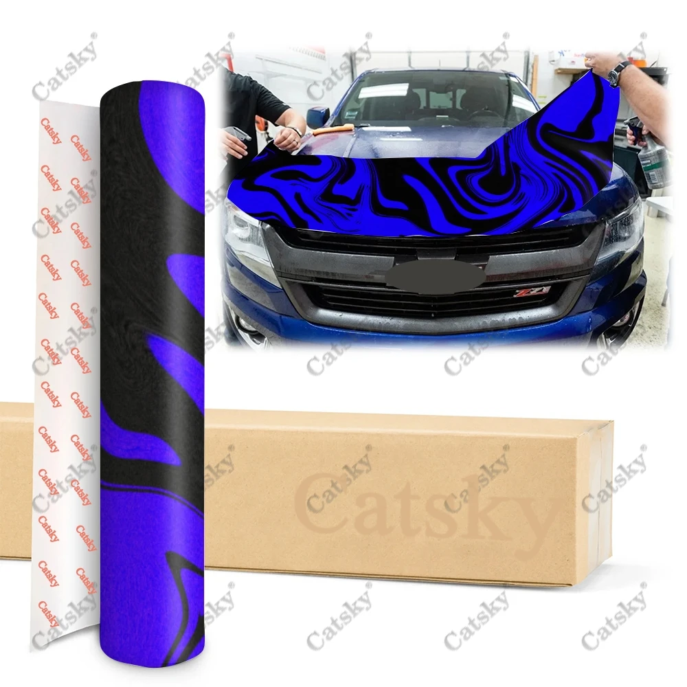 Abstract Blue Marble Pattern Car Hood Vinyl Sticker Wrap Vinyl Film Engine Cover Decals Sticker Car Body Accessories Decoration