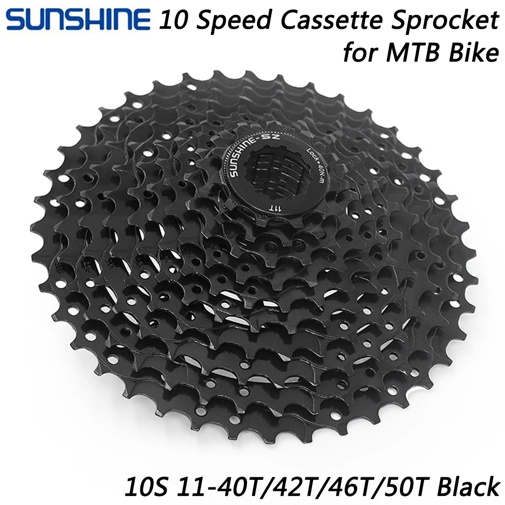 

SUNSHINE 10 Speed Black Cassette Sprocket for MTB Bike 11-40/42/46/50T Freewheel Mountain Bicycle for SHIMANO SRAM