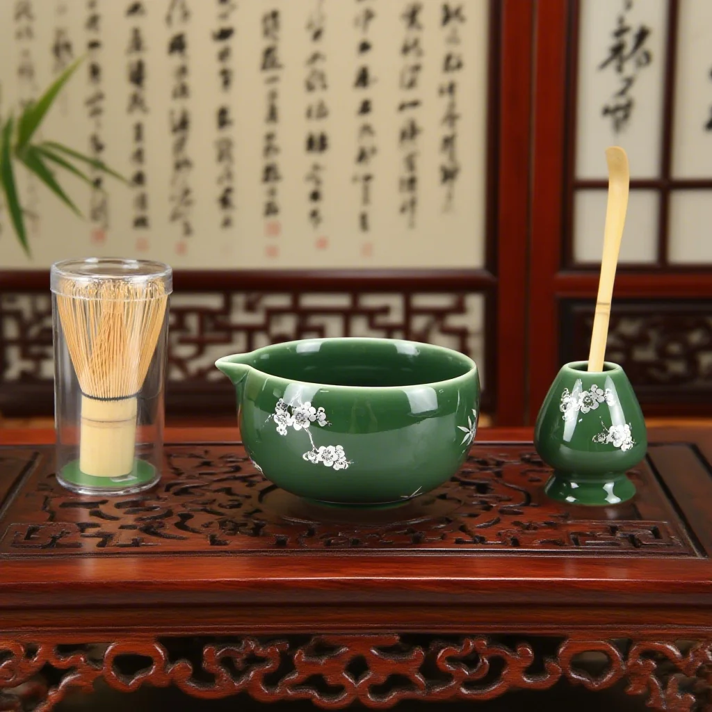 2-teiliges/4-teiliges/5-teiliges Matcha-Schneebesen-Set – Matcha-Schüssel und Bambus-Matcha-Schneebesen, Teesieb, Schaufel, Löffel, Sieb, Schneebesenhalter – Detail 3