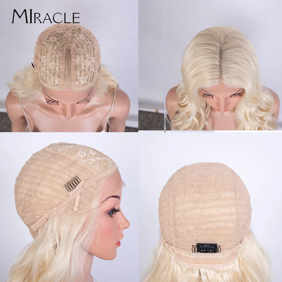 MIRACLE Deep Wave Synthetic Lace Front Wigs 613 Blonde Blue Pink Wig for Women Natrual Cosplay Lace Wig Synthetic Fake Hair