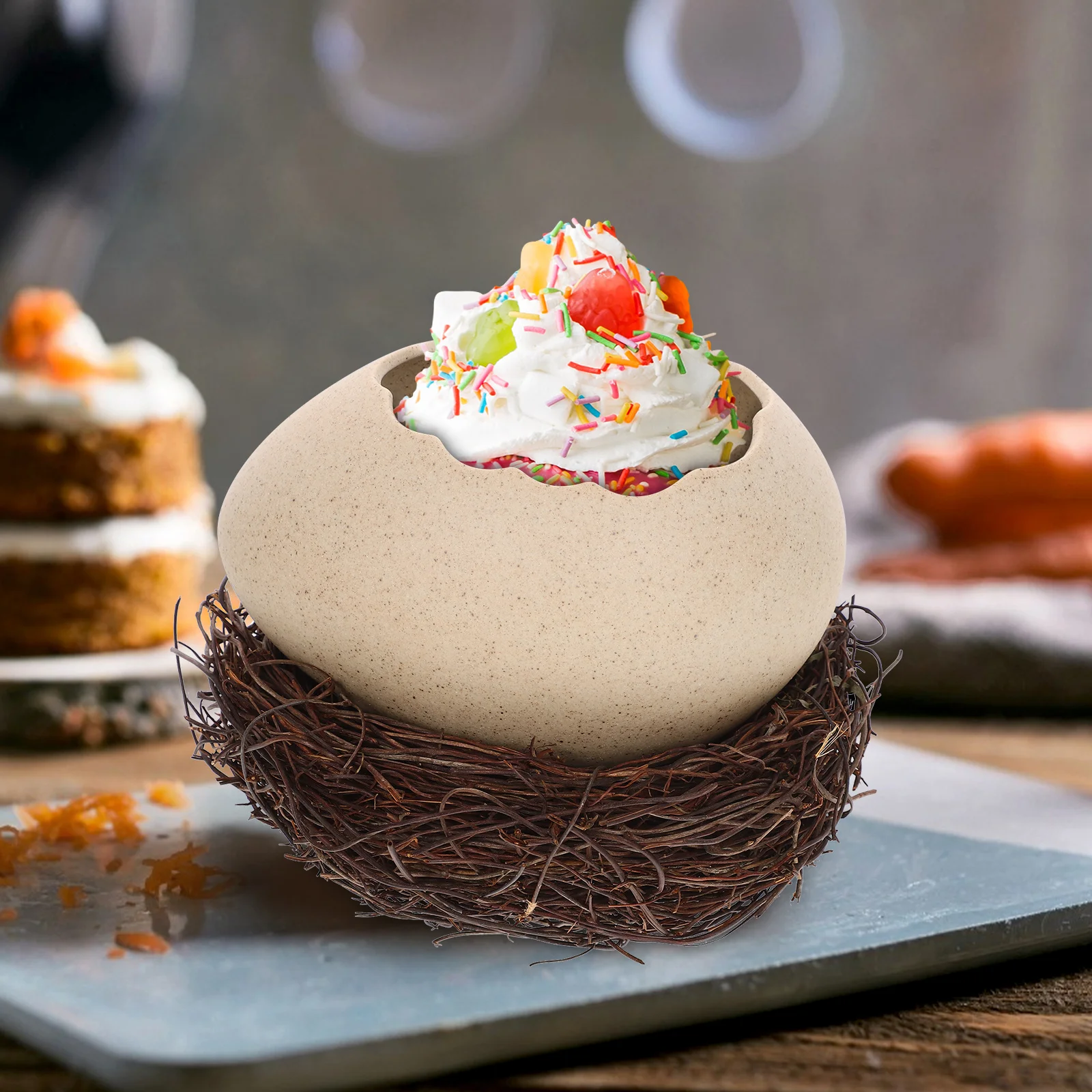 

Birds Nest Sweet Bowl Egg Shaped Creative Dining Noodle Dessert Holder Large Capacity Safe Materials Smooth Touch Colorful