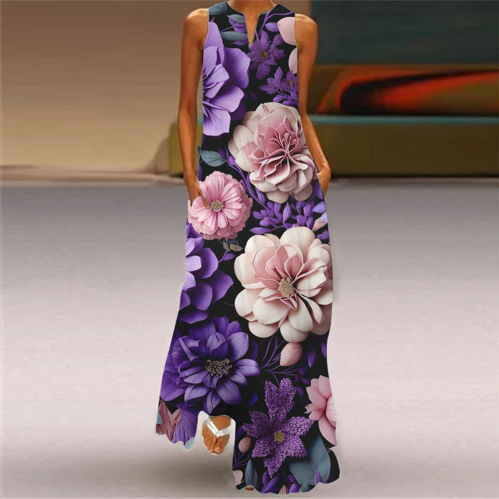 Chinese Style Retro Peony Flower Print Sexy Fashionable V-neck Dress Casual Vacation Travel Dress Party Dinner Evening Dress