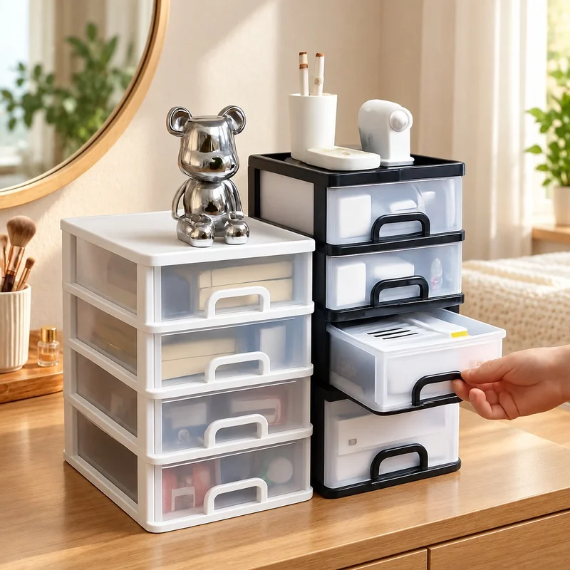 Multi-Drawer Plastic Desktop Storage Unit, Stackable Organizer for Home and Office Supplies