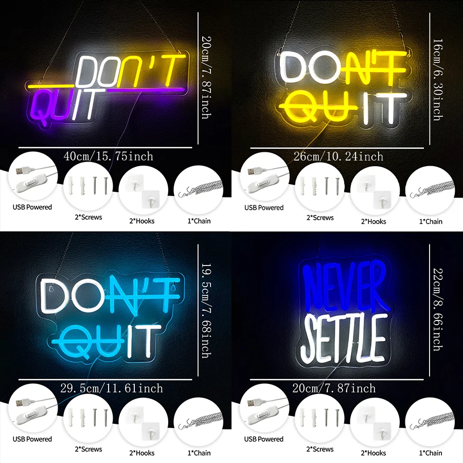 Never Settle Neon Sign For Wall Decor,Light Up Sign For Bedroom,Study Room,Man Cave,Office,Gym,Party,Game Room,Gift For Friends