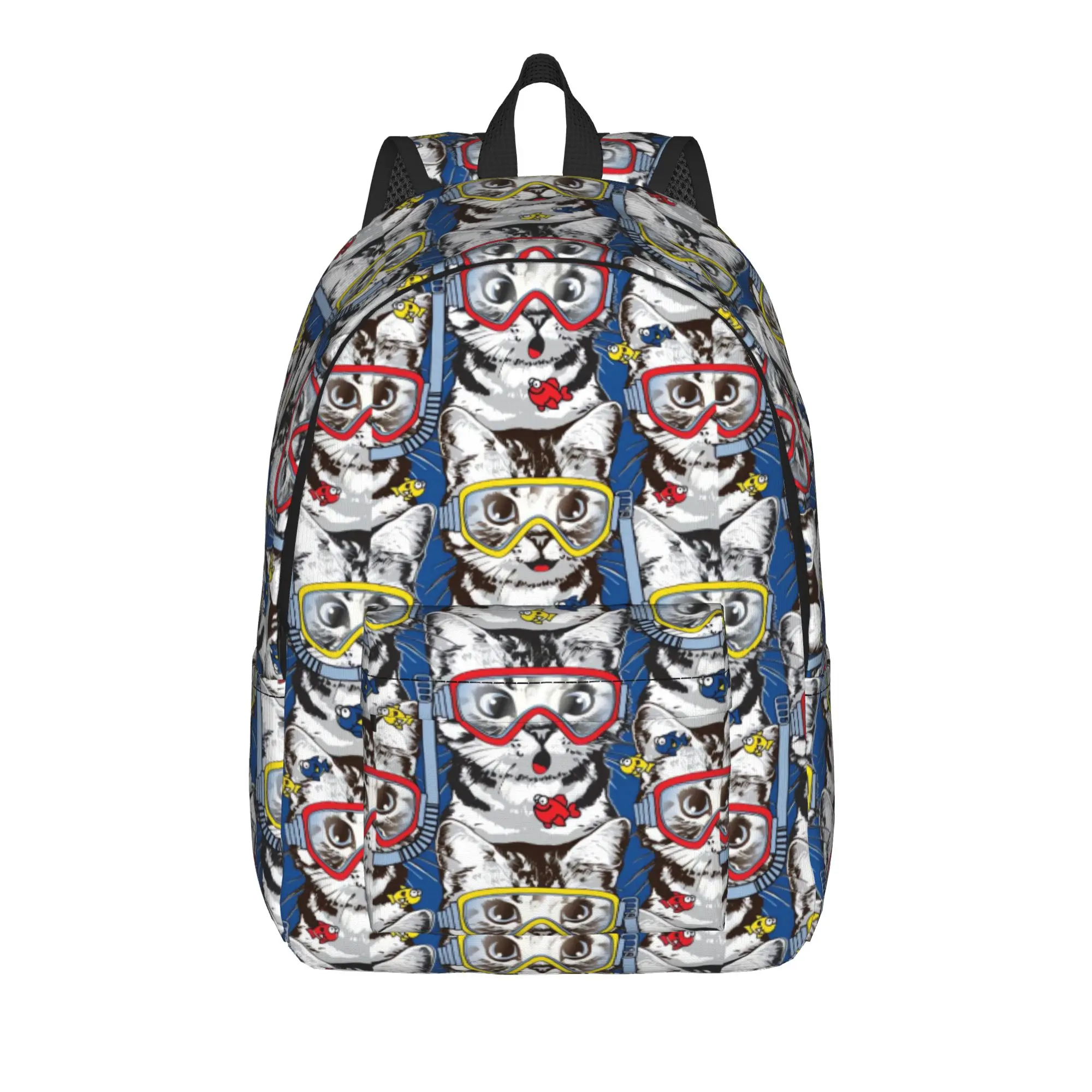 Kittens In Mask With Snorkel Funny Fish Backpack  Leisure Backpacks Female Daily Durable High School Bags Colorful Rucksack
