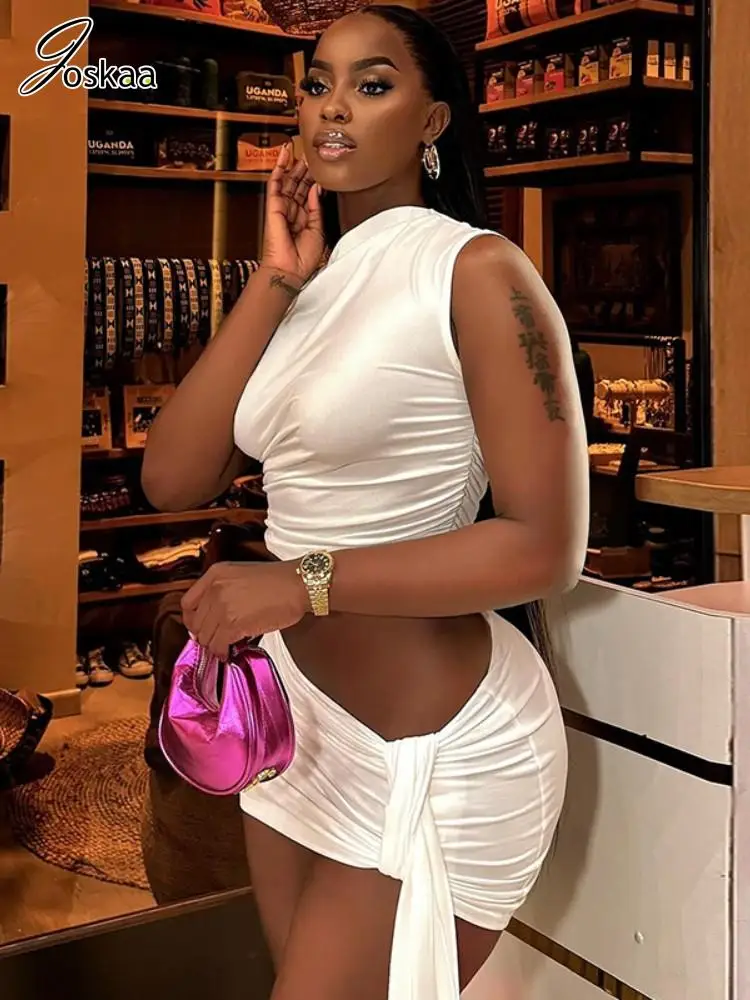 Joskaa Chic and Elegant Woman Set Sexy Irregular Crop Tops+Bandage Mini Skirts 2 Piece Sets 2025 Spring Party Club Outfits