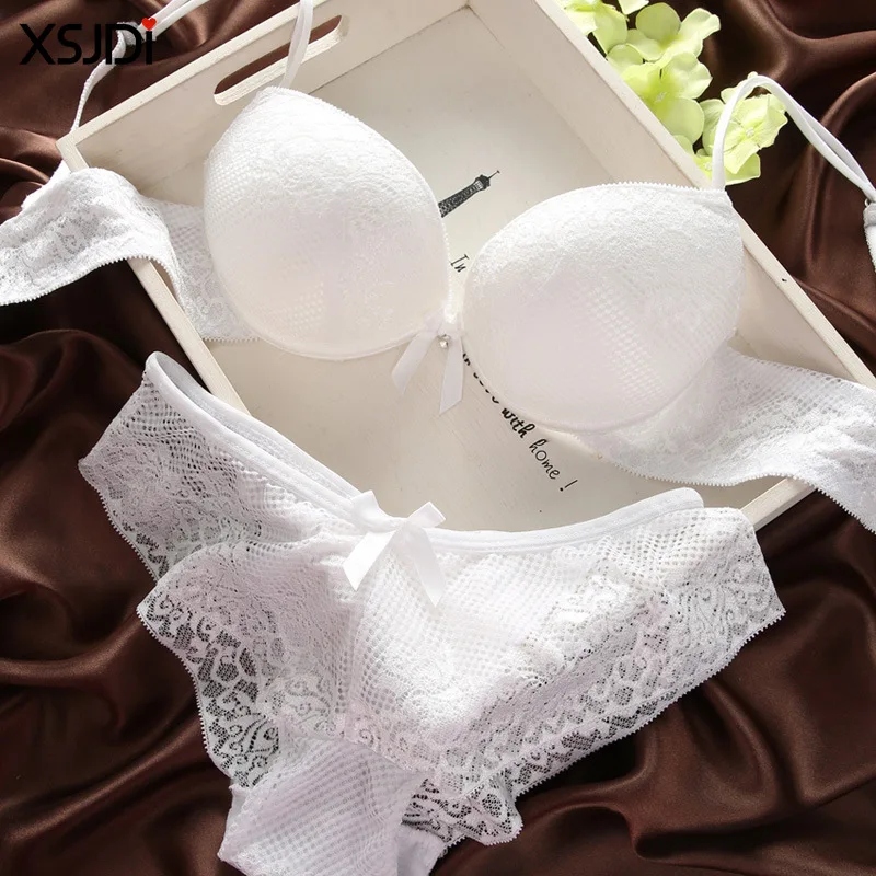 Women\'s Sexy Lace Bra Set Fashion Thin Deep V Bra Push-up Underwear Lenceria Mujer Vintage Embroidered Solid Color Bra Set