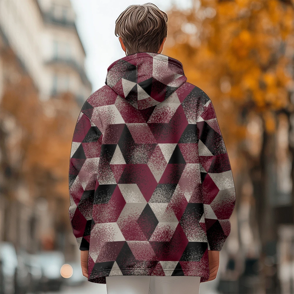 Man winter clothing, New in Down Coats, Red and black check graffiti cotton-padded jacket clothing, feather print pocket zipper